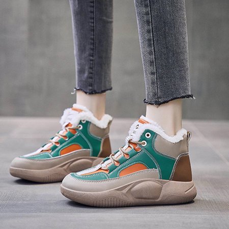 

YANHOO Women s High Top Thick Sole Martin Boots 2023 Fashion Boots For Women Leather Snow Boots Lace Up Sneakers Plush Lining Outdoor Anti-Slip Water-Resistant Martin Boots For Women