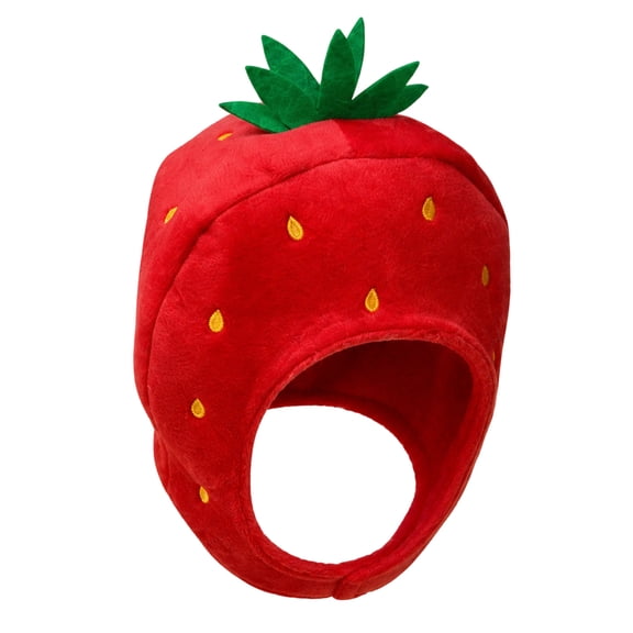 Pet Strawberry Head Cover Hat, Plush Dress Up Headpiece for Festival Party Photo