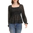 thumbnail image 4 of Blusa de mujer Allegra K con hombros al descubierto, mangas largas de campana, estampado floral, con fruncido, talla L, negro y verde, 4 of 6