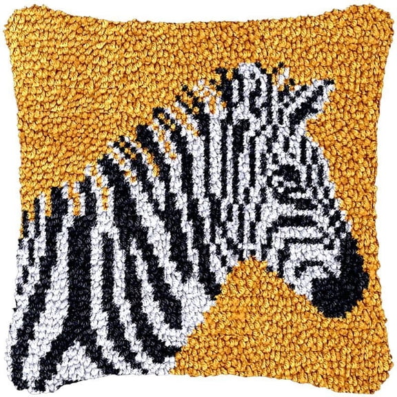Zebra Horse Latch Hook Pillow Cover Kits for DIY Needlework Cushion Handmade Throw Pillow Cross Stitch Latch Hook Pillowcase Rug Cushion Kits Crochet Yarn Kits Needlework 17'' X 17''