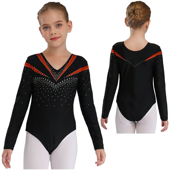iiniim Girls One Piece Sequins Rhinestone Long Sleeve Leotards Athletics Gym Dance Unitard Bodysuit A Red 14