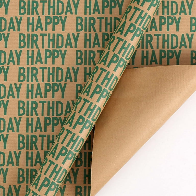 Eqwljwe Birthday Wrapping Paper, 27 x 20 inch Birthday Themed Gift Wrapping Paper with 33 Feet Jute Twine, Kraft Wrapping Paper for Men, Women, Kids