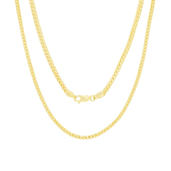 Nuragold 14k Real Yellow Gold Solid Franco Diamond Cut 2.5mm Spiga Wheat Chain Necklace (16"-30") Italian Jewelry for Men & Women
