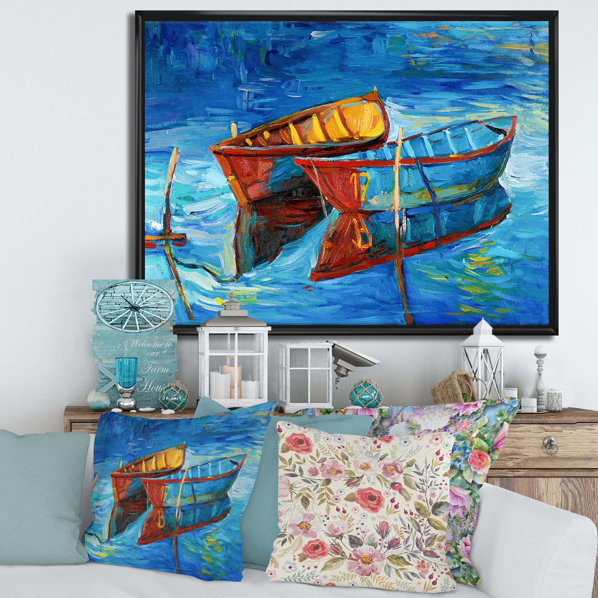 Designart 'Boat At The Lake During Evening Glow III' Nautical & Coastal Framed Canvas Wall Art Print