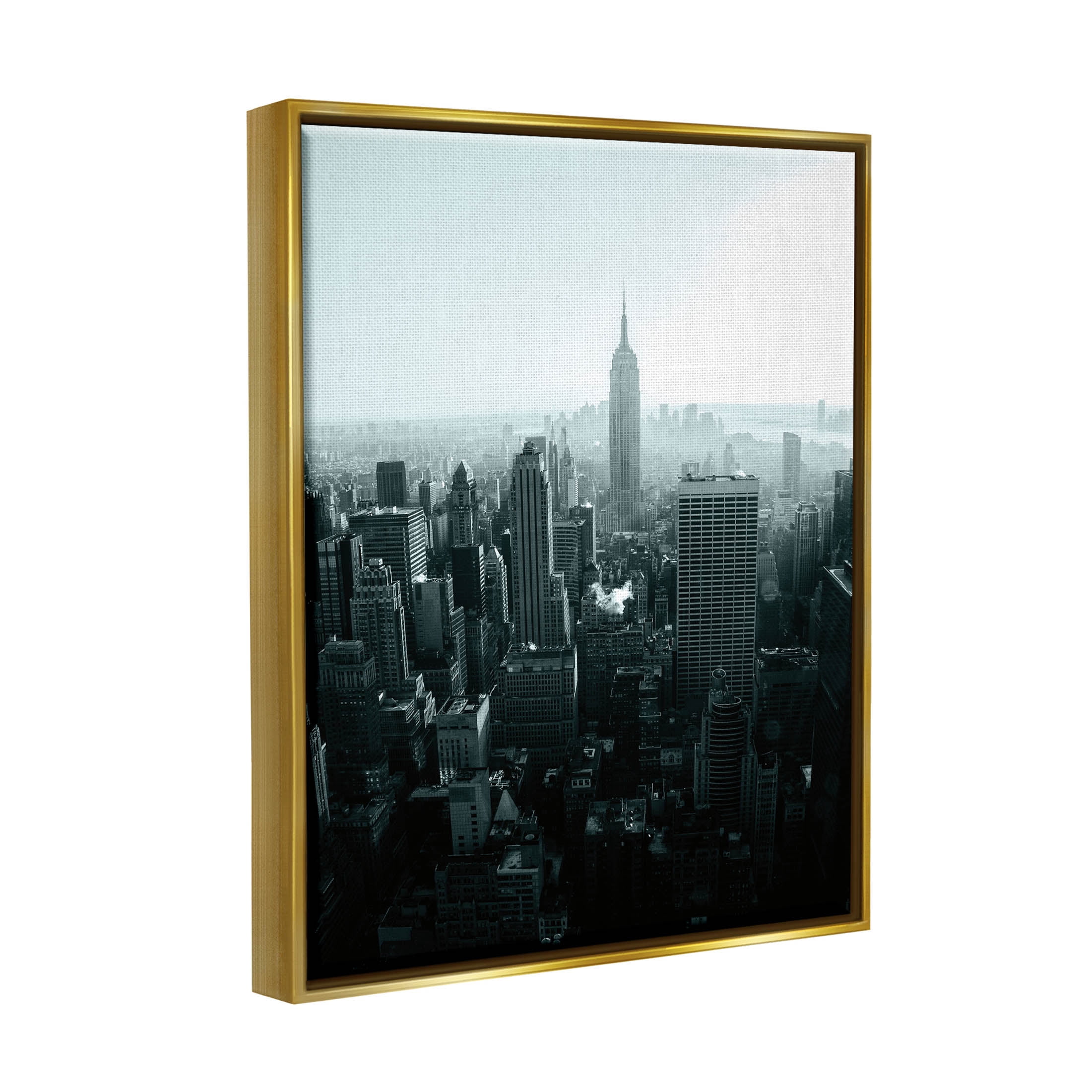 Stupell Industries Aerial City View Urban Skyscraper Photograph Metallic Gold Floating Framed Canvas Print Wall Art, Design by Aledanda
