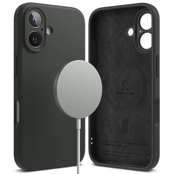 Ringke Silicone Magnetic for iPhone 16 Plus Case, Compatible with MagSafe Stain Resistant Lightweight Soft Touch Microfiber Inner Flexible Phone Cover - Black