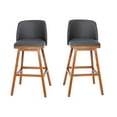 thumbnail image 2 of Emma + Oliver Set of Two Gray Faux Leather Upholstered 30" Bar Height Mid-Back Stools with Nailhead Accent Trim & Walnut Finished Wood Frames, 2 of 13