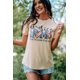 thumbnail image 3 of ABPHQTO Camiseta gráfica con estampado de letras y bandera nacional informal caqui para mujer, 3 of 5