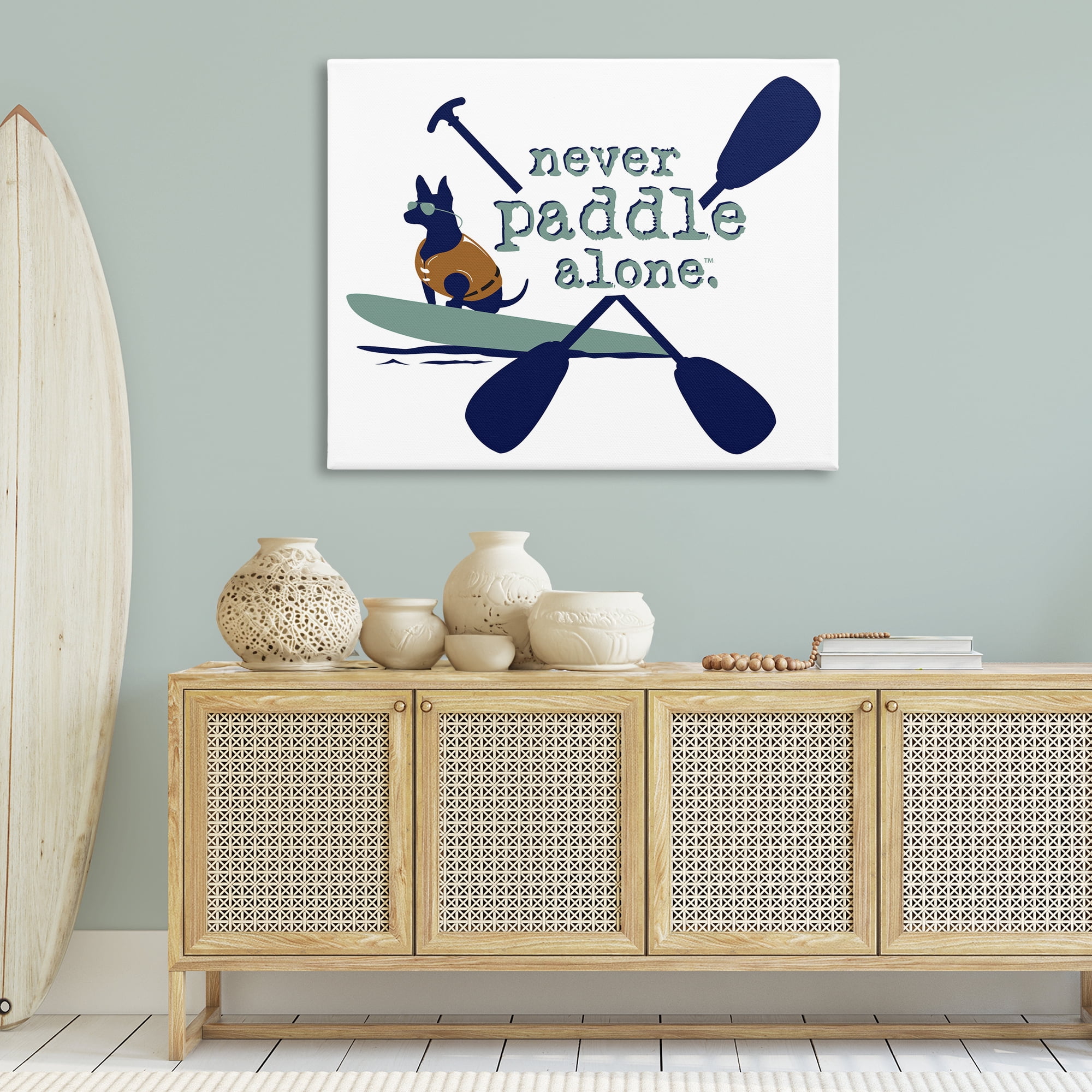 Stupell Industries Never Paddle Alone with Dog Animals Painting Wrapped Canvas Art Print Wall Art, 48 x 36