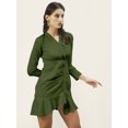 thumbnail image 6 of DressBerry Women's Solid Cotton Mini Shirt Dress Long Sleeves High Rise Buttoned Front V Neck Frilled Bottom Western Style Short Dress, 6 of 8