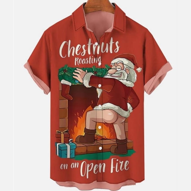 Camisa hawaiana de manga corta para hombre y mujer, ropa de Navidad, Tops con gráfico 3d de Papá Noel, Hip Hop, gran tamaño, verano, novedad