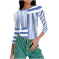 thumbnail image 2 of Womens Slim Fit T-shirts 3/4 Sleeve Crewneck Plus Size Y2k Crop Tops Graphic Base Tee Shirt S-3X Casual Spring (L, Blue|Stripes), 2 of 7