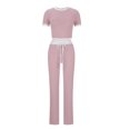 thumbnail image 3 of Camisas de Manga Corta para las Mujeres Fallow Blusa de Color Sólido con Set de Pantalones de Bolsillo, Cuerda de Dibujo de Cintura Elástica para el Uso Casual de Verano, 3 of 4