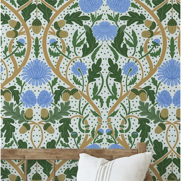 S4Sassy Floral Wallpaper - Green Wall Covering, 25" x 240" Self-Adhesive Textured Vinyl Wall Paper, Wallwrap, Easy DI Walls Covering For Farmhouse Bedroom, Living Room, Cabinets, Living Spaces