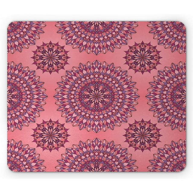 Purple Mandala Mouse Pad, Filigree Artwork Inspired Bohemian and Oriental Display, Rectangle Non-Slip Rubber Mousepad, Coral Fuchsia, by Ambesonne