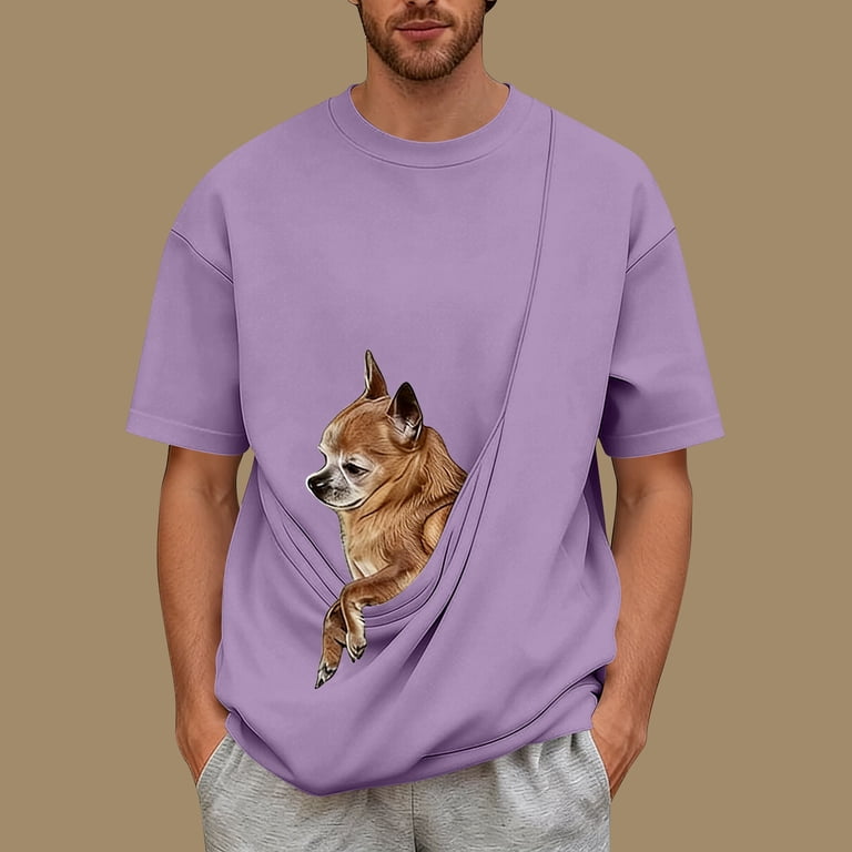Men's Cat Dog Pocket Carrier Soothe Crew Neck Short Sleeve