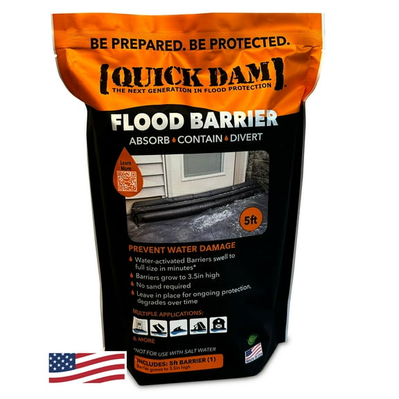 Quick Dam Water Activated Flood Barrier, Reusable Water Absorbers for Diverting Water, Protects from Rain, Spills, Leaks, Floods & More, 3.5" x 5' (QD65-1)