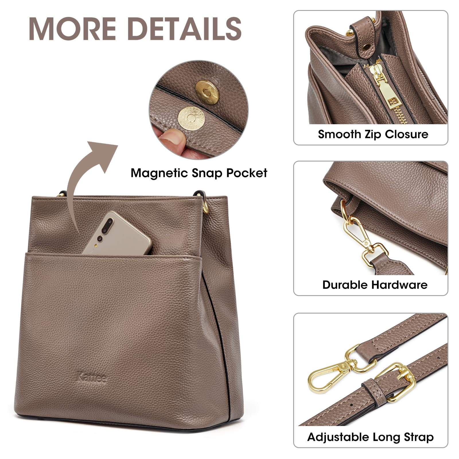 Kattee Leather Handbags for Women, Medium Soft Shoulder Tote Crossbody Purses Bucket Bags with 2 Straps