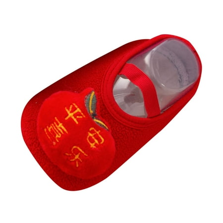 

Zlekejiko Autumn And Winter Children Toddlers Boys And Girls Floor Sports Non Slip Warm Comfortable Solid Color Chinese New Year Style