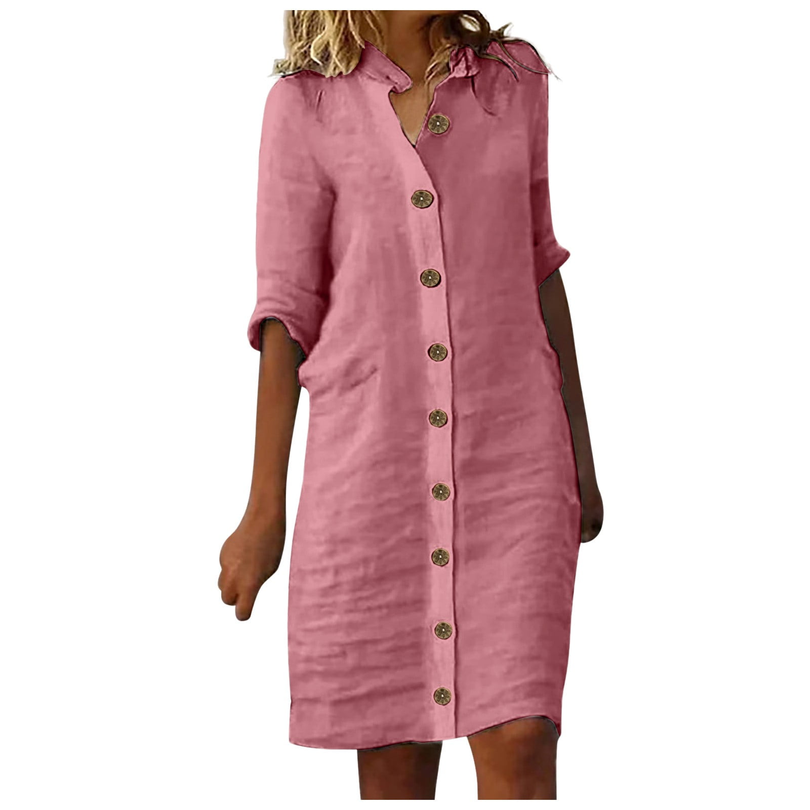 Robe Chemise en Coton pour Femmes Robe Midi à Manches 1/2 avec
