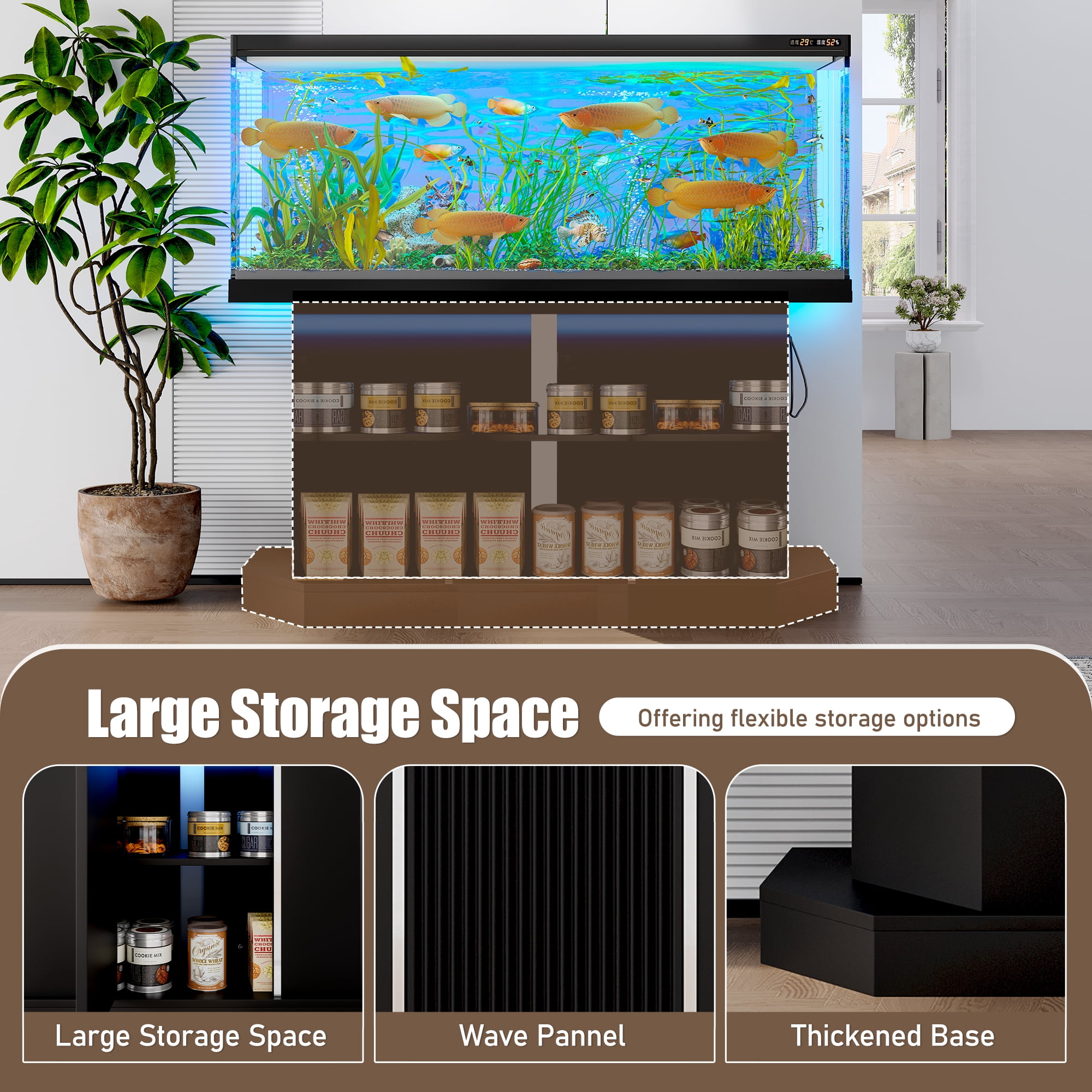 Euroco Modern 55-75 Gallon Fish Tank Stand with Power Outlet (4 AC 2 USB Ports), Heavy Duty Aquarium Stand with Cabinet Storage for Fish Tank, Turtle Tank