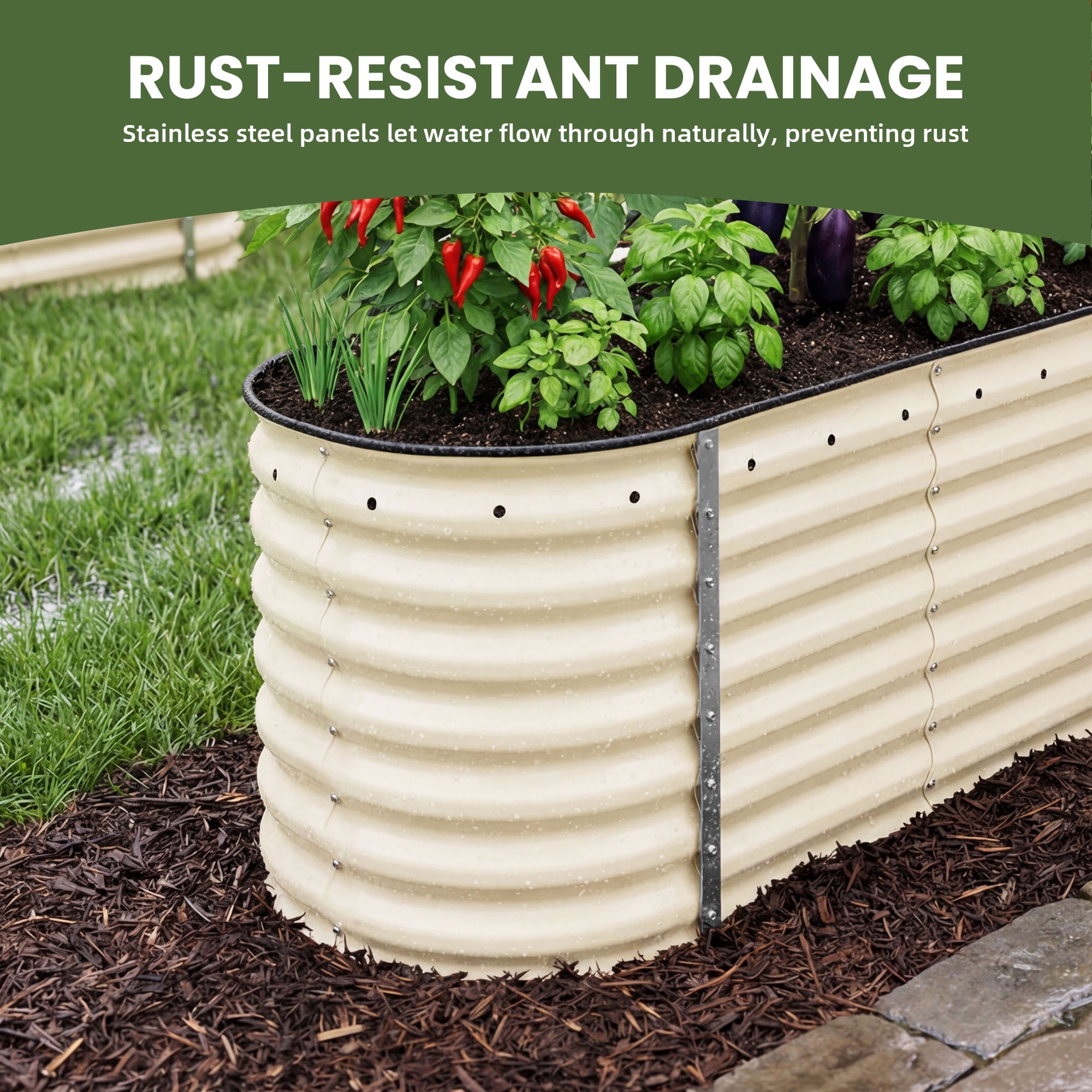 Uforic 9 in 1 Large Outdoor Raised Garden Bed Kit,8 ftx2ft Galvanized Metal Patio Planter Box with Safety Rubber & Gloves, for Vegetables Flowers,White