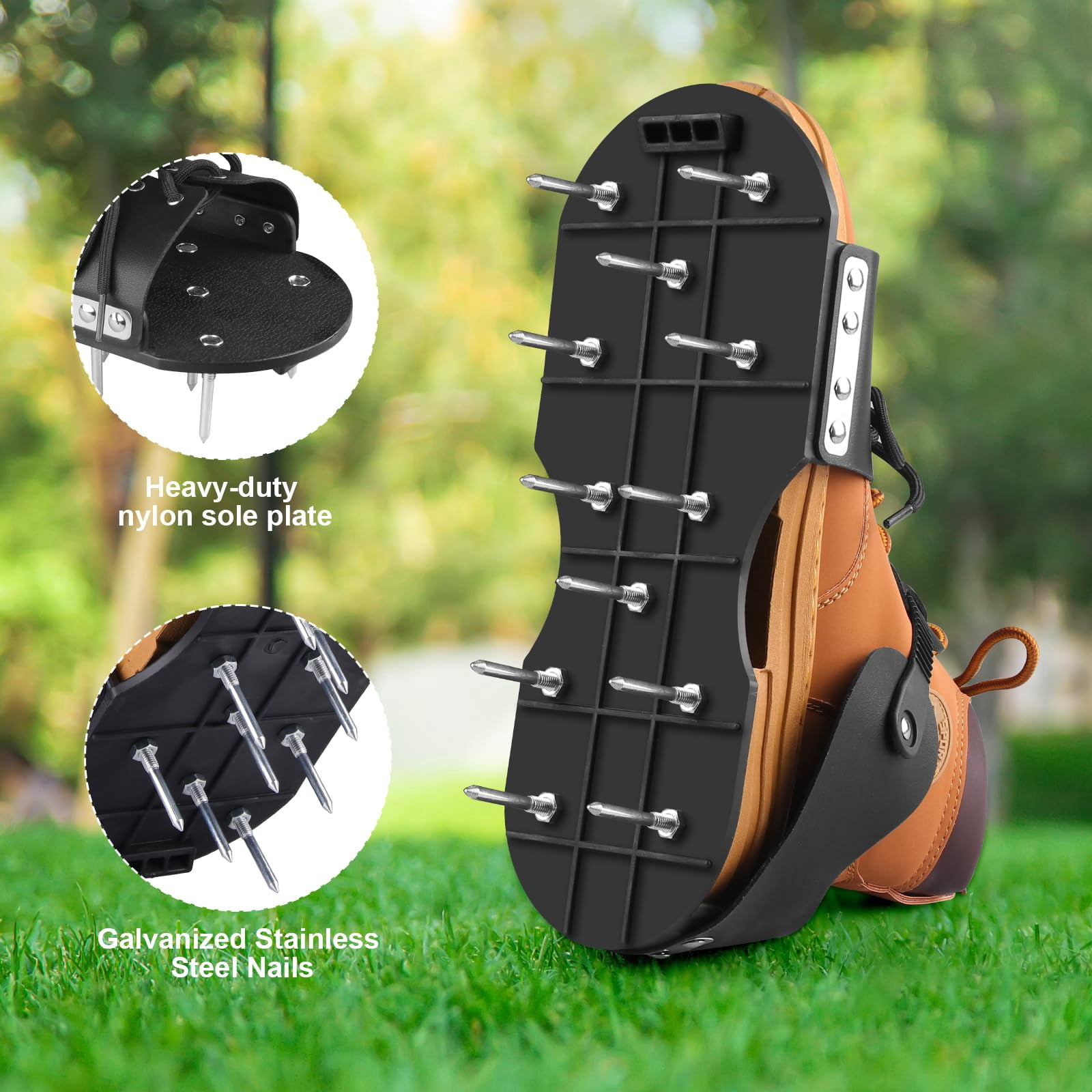 Lawn Aerator Shoes For Grass  With Adjustable Loop Strap 26 Stainless Steel Nails Aeration Soil Patios Gardens Lawns