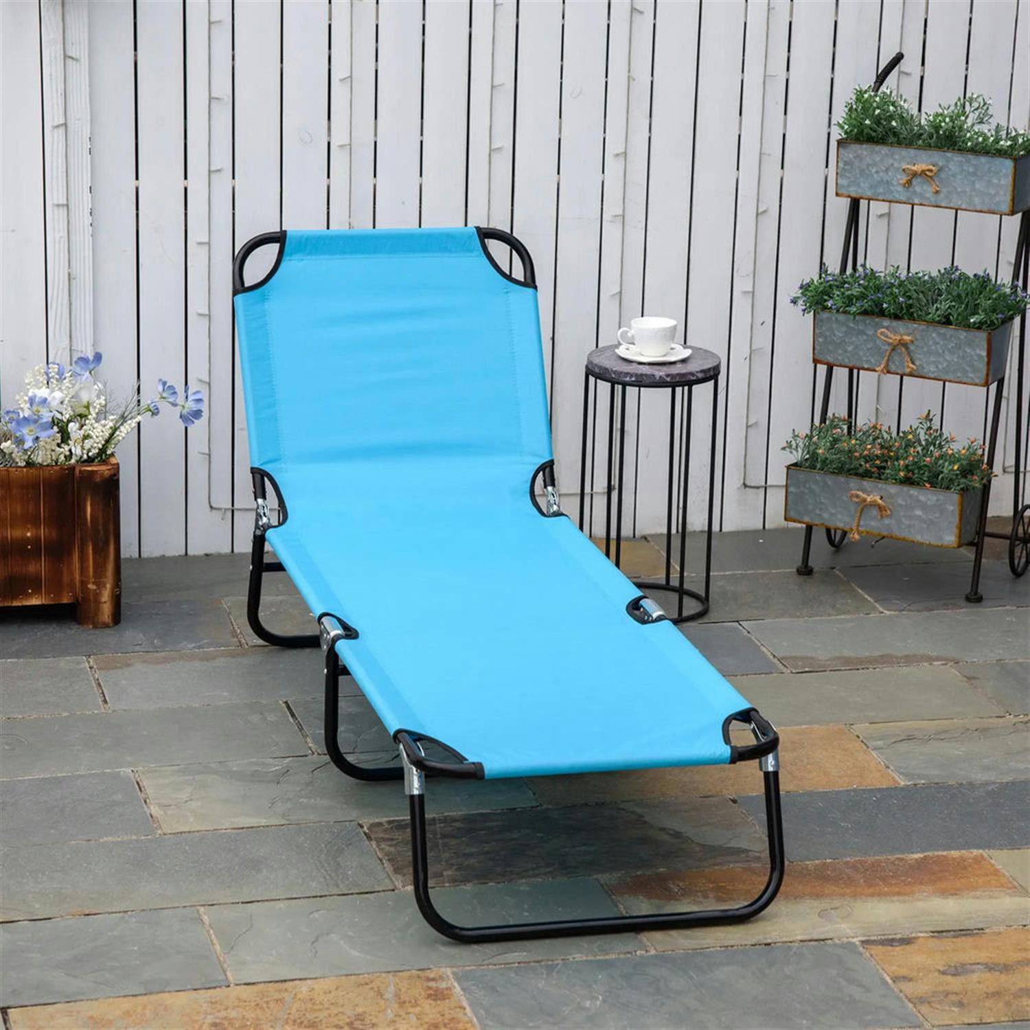 Demi Bonn Folding Chaise Lounge Beach Chairs with Steel Frame, 5-Position Reclining Outdoor Sun Tanning Seats for Yard & Patio, Blue