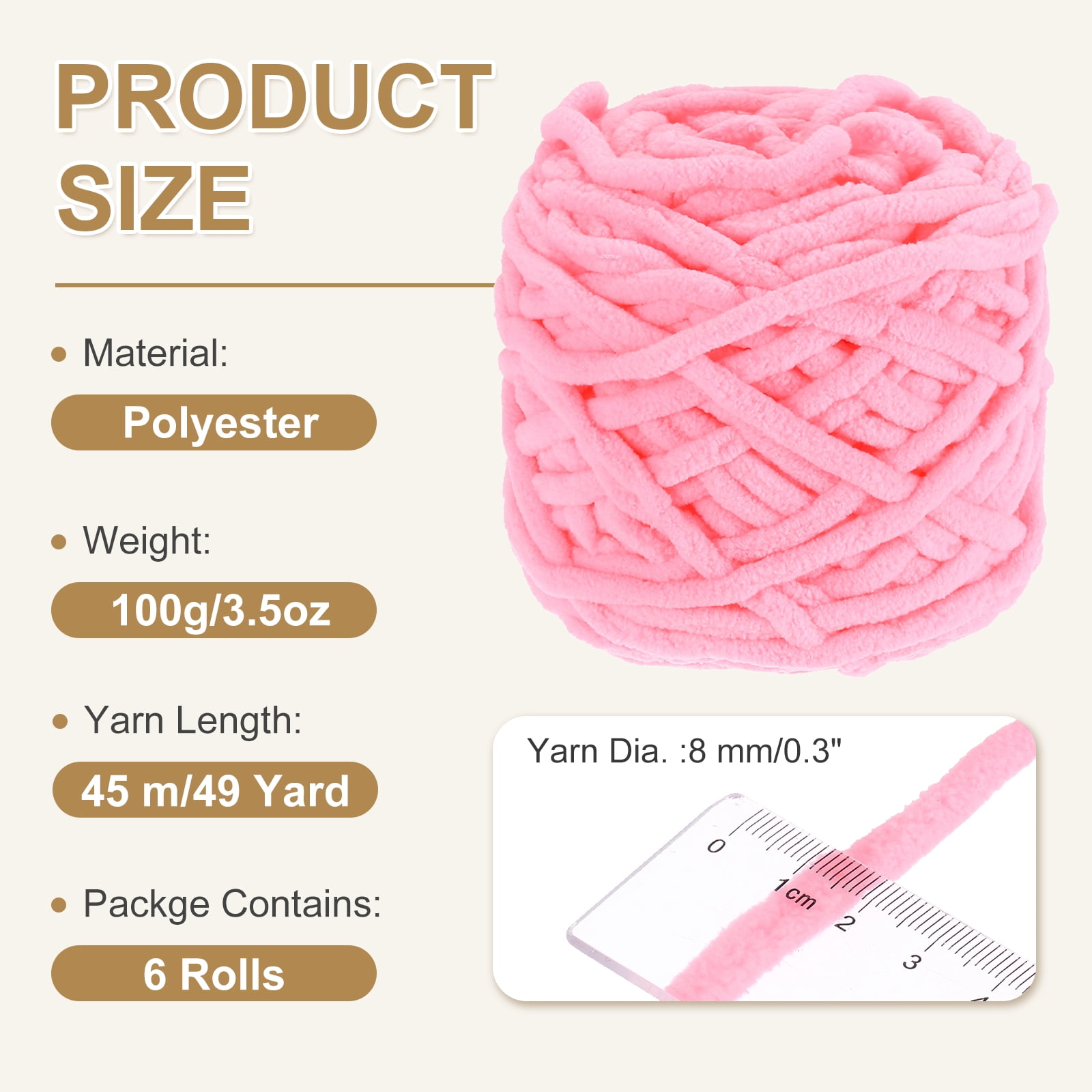 Uxcell 6 Pcs Blanket Yarn, 49 Yards Fluffy Velvet Plush Bulky Thick Chenille Chunky Yarn for Soft Velvet Blanket Shawl Scarf Crochet Hand Knitted Crafts, Pink