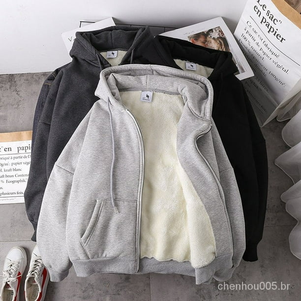 Sudadera de felpa para mujer abrigo grueso calido de terciopelo con cremallera para invierno de talla grande Deng Xun unisex Walmart en linea