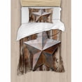 thumbnail image 3 of Primitive Country Duvet Cover Set Queen Size, Antique Rusty Star Figure on the Weathered Wooden Planks Vintage Retro Image, Decorative 3 Piece Bedding Set with 2 Pillow Shams, Brown, by Ambesonne, 3 of 3