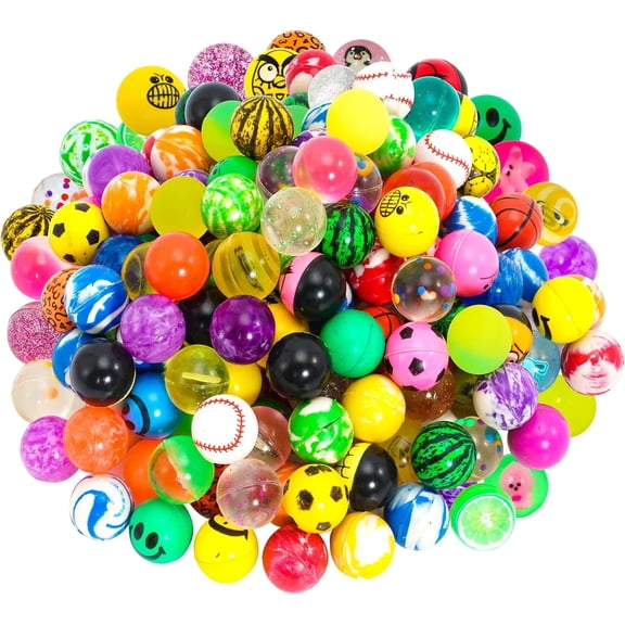100 Pack Bouncy Balls - Assorted Colorful, Mixed Pattern High Bouncing Balls - 27 mm Diameter