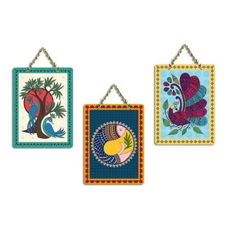 Madhubani Art Work, Wall Hang Home Decor, 5.6 x 8.8 Inch, Pack of 3