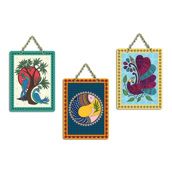 Madhubani Art Work, Wall Hang Home Decor, 5.6 x 8.8 Inch, Pack of 3