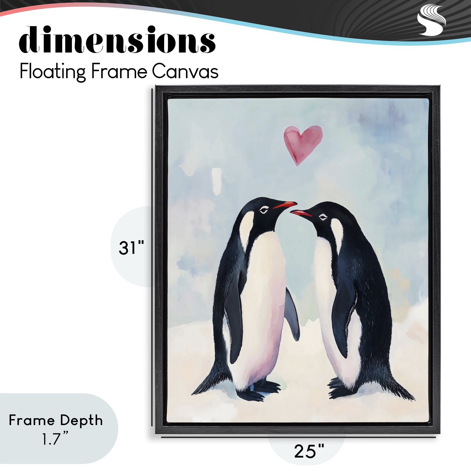 Stupell Industries Penguin Love with Heart Black Framed Floater Canvas Wall Art, design by The Prints Vibe