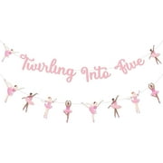 Pink Ballerina Themed 5th Birthday Decorations, Twirling Into Five Banner Ballet Dancers Hanging Garland, Dancing Ballet Girl Wall Decor Birthday Party Supplies