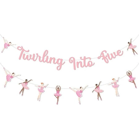 Pink Ballerina Themed 5th Birthday Decorations, Twirling Into Five Banner Ballet Dancers Hanging Garland, Dancing Ballet Girl Wall Decor Birthday Party Supplies