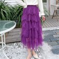 thumbnail image 2 of SWSMCLT Women's Vintage Fall Calf Length Chiffon Pleated Skirt Long Tutu Skirt Ruffle Mesh High Waist Bubble Skirt Purple Small-Large, 2 of 4