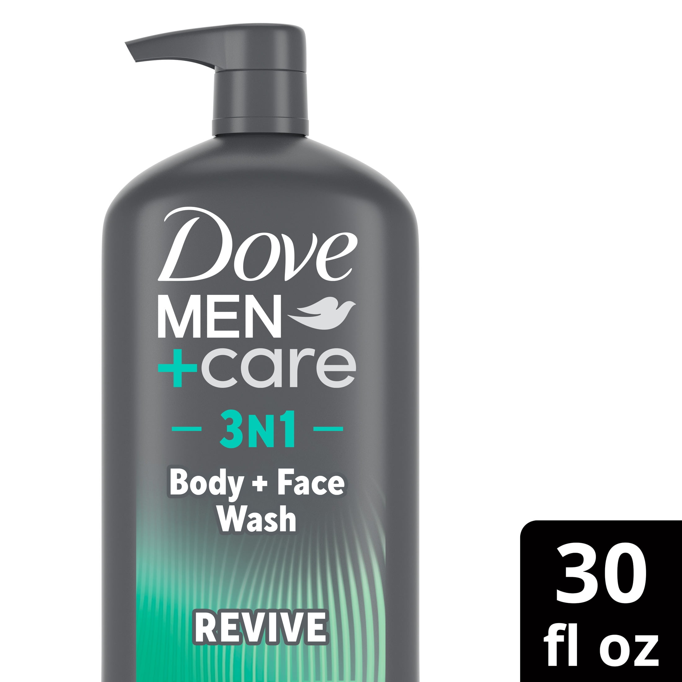 (4 pack) Dove Men+Care Body And Face Wash With Tea Tree Oil, Invigorating Revive 3N1 With 24-Hour Nourishing Micromoisture Technology, ,30 fl oz