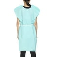 thumbnail image 2 of McKesson Exam Gown, Disposable - Poly and Premium Tissue, Front or Back Opening, Short Sleeve, Unisex - Teal, One Size Fits Most Adults, 21 in x 30 in, 50 Count, 2 of 3