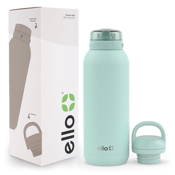 Botella de agua Ello Cooper de acero inoxidable de 1,2 L con 2 tapas Yucca