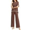 thumbnail image 4 of ICHUANYI Womens Summer Sets Solid Color Short Sleeve Shirt Pants Casual 2 Piece Suit, 4 of 5