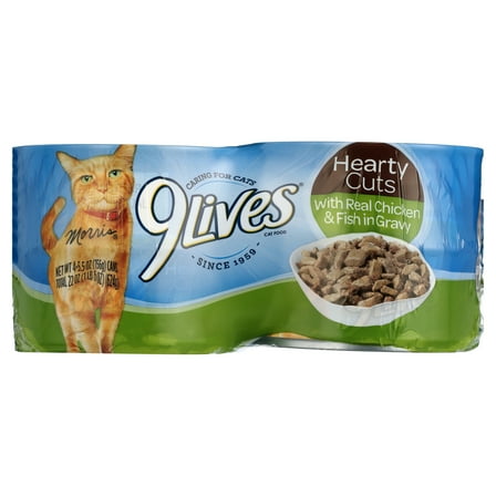 9Lives Hearty Cuts with Real Chicken & Fish in Gravy Wet Cat Food, 5.5 oz. Cans, 24 Count