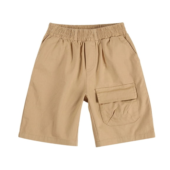Boys Khaki Cargo Shorts 4Y-12Y Elastic Waist Relaxed Fit, Nylon Spandex Blend Breathable Durable Kids Casual Shorts for School Outdoor Play,Size 10 T