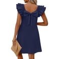 thumbnail image 4 of longantii Womens Ruffle Dress Relaxed Fit Square Neck Flutter Sleeve Mini Dress Fashion Bow Tie Back Solid Color Dresses with Multi-Pocket Blue L, 4 of 5