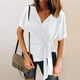 thumbnail image 4 of Gibobby Camiseta de manga corta para mujer Blusa mujer holgada informal con cinta manga corta a la moda para mujer color liso con cuello en V(Blanco,XL), 4 of 5