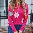 thumbnail image 5 of Womens Sweaters Flower Print - Crewneck Knitted Long Sleeve Sweaters Fall Winter Pullover Casual Top, 5 of 6