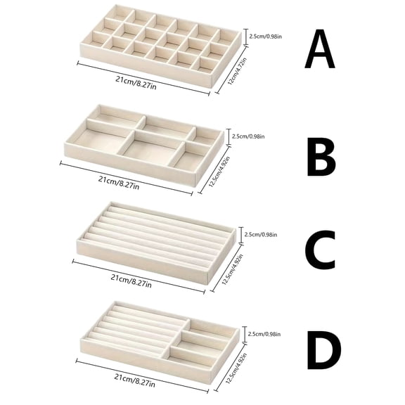 Set of 4 Stackable Jewelry Organizer Trays, Mini Jewelry Drawer Organizer,Adjustable Velvet Jewelry Box Tray Earring Organizer Necklace Storage Display Case,Earring Organizer for Women(Beige)