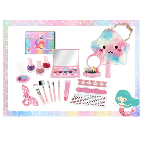 Amdohai Girls Makeup Kit for Kids Children's Makeup Set Girls Princess Make Up Box Nontoxic Cosmetics Kit Toys Pretend Play Makeup Beauty Toys Christmas Gift Birthday Gift