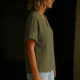 thumbnail image 6 of Women's Button Down Shirts Short Puff Sleeve Dressy Tops Casual Loose Fit Cotton Linen Tshirts 2026 Green S, 6 of 8